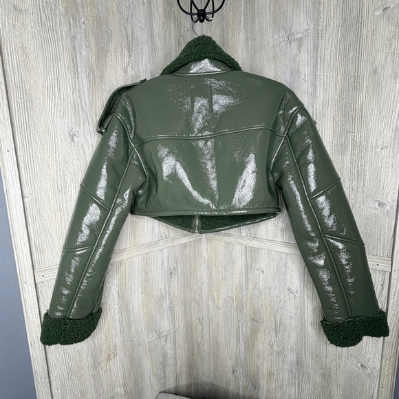 Fashion Nova Dark Green Faux Leather Crop Jacket - Picture 7 of 8